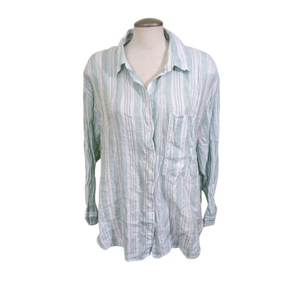 Lemlem by Liya Kebede X H&M Linen Stripe Shirt Womens Size XL Long Sleeve Button - Picture 1 of 7